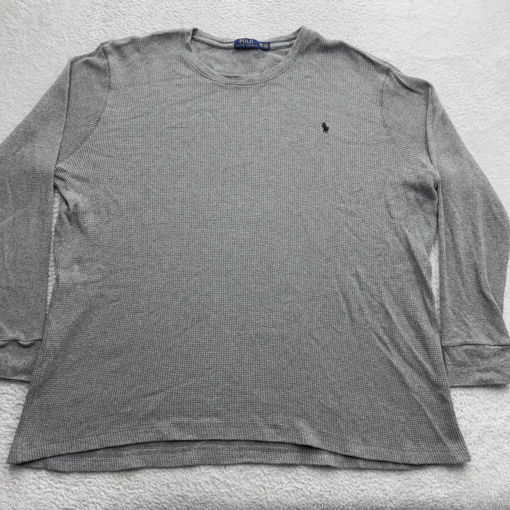 Polo Ralph Lauren Mens 2XLT Gray Waffle Knit Thermal Long Sleeve Shirt Pony Logo